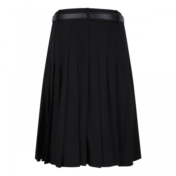 Black pleated twill midi skirt
