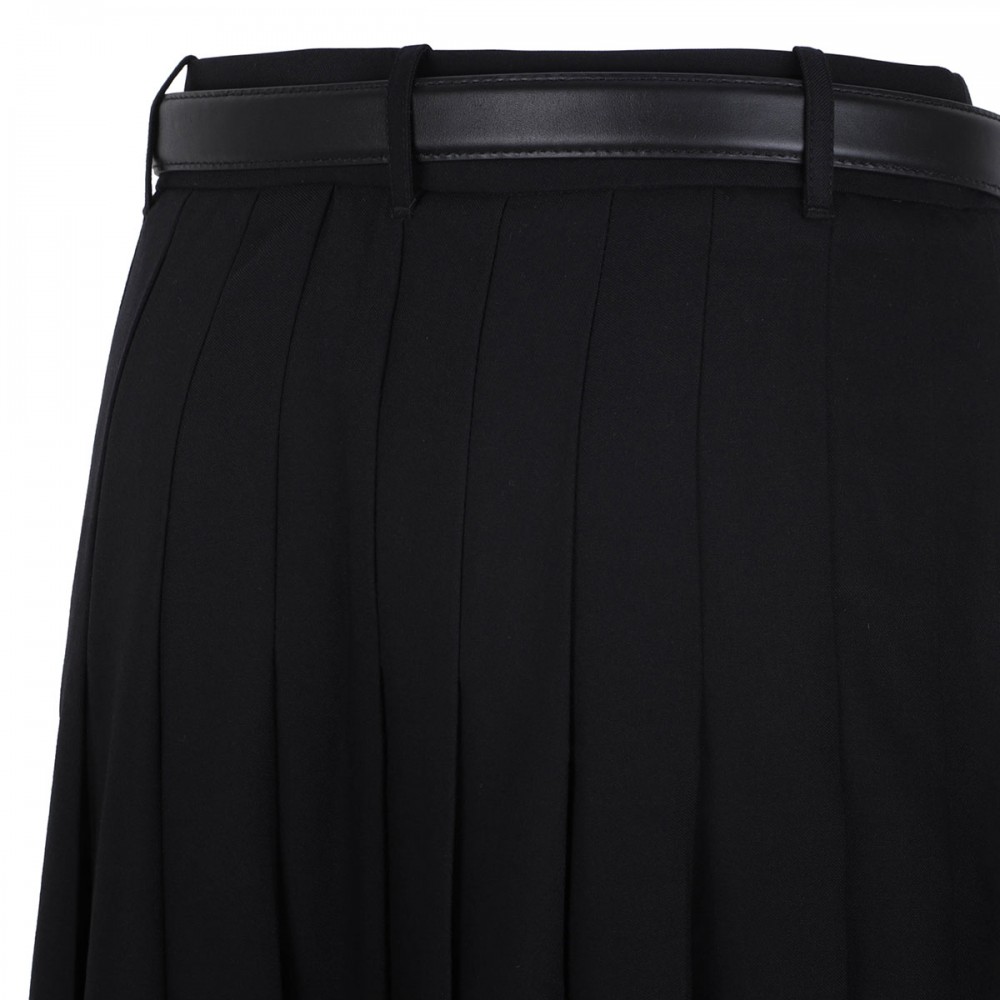 Black pleated twill midi skirt