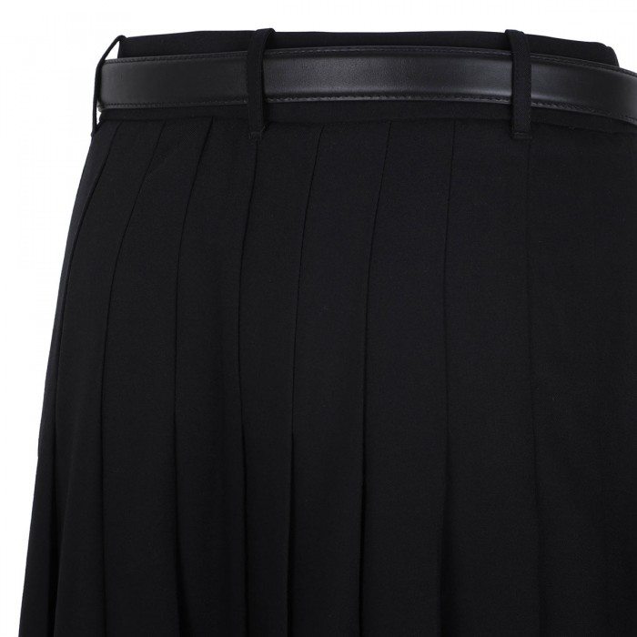 Black pleated twill midi skirt