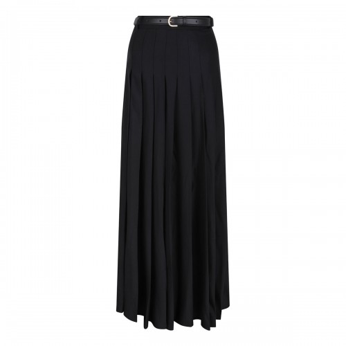 Black pleated twill maxi skirt