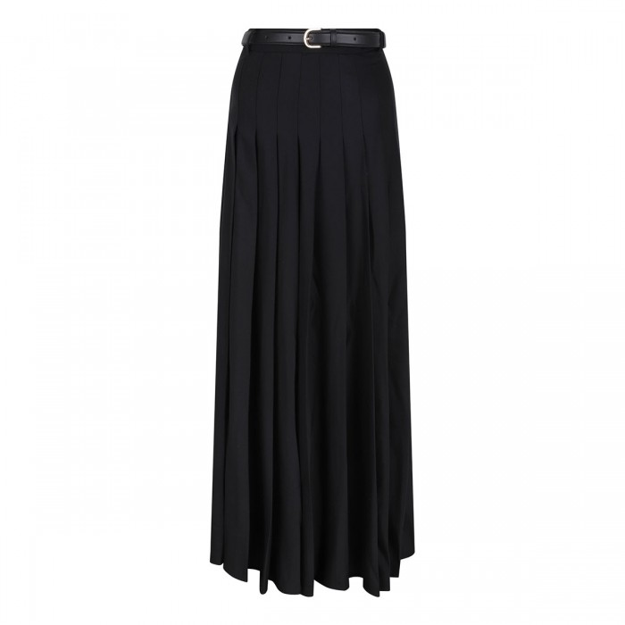 Black pleated twill maxi skirt