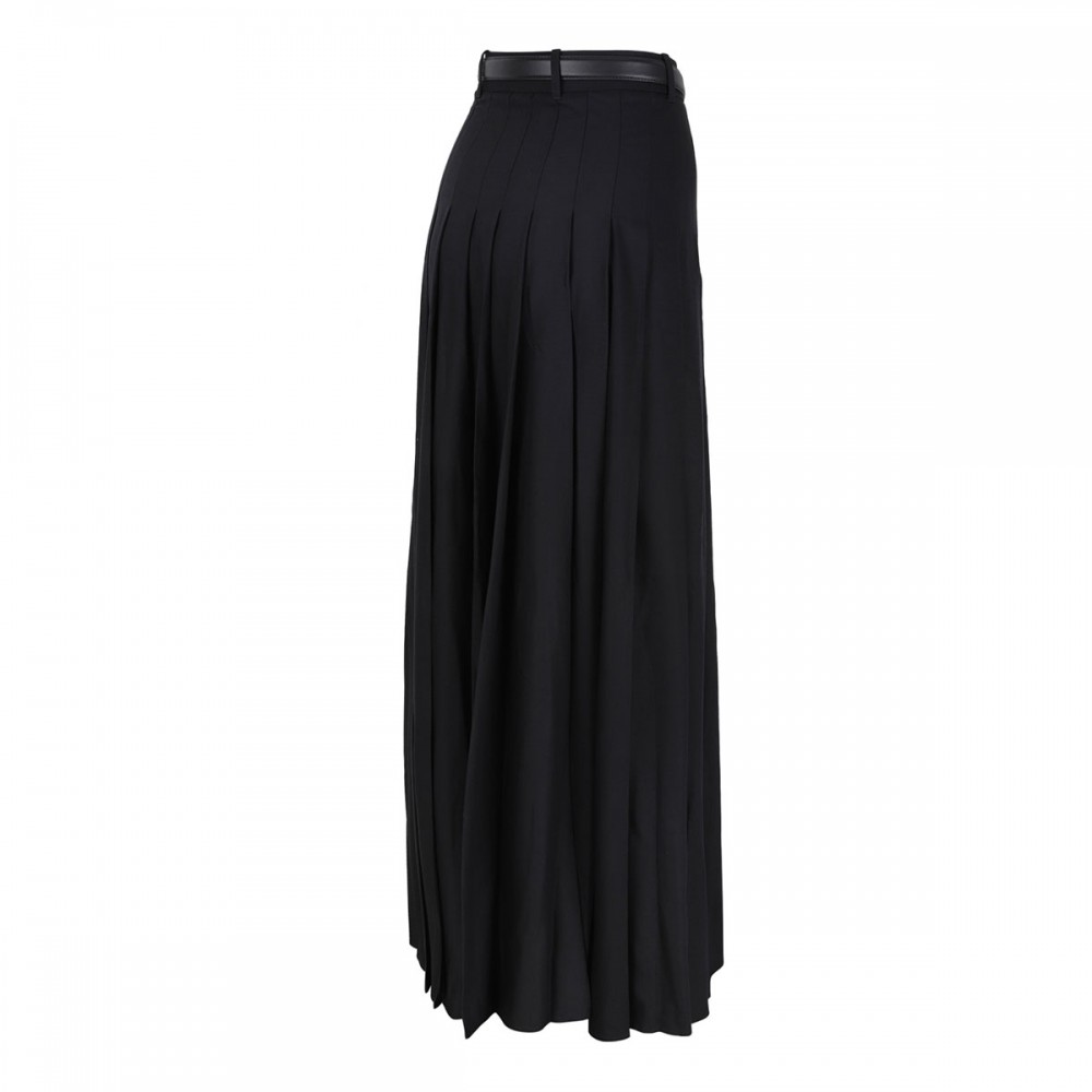 Black pleated twill maxi skirt