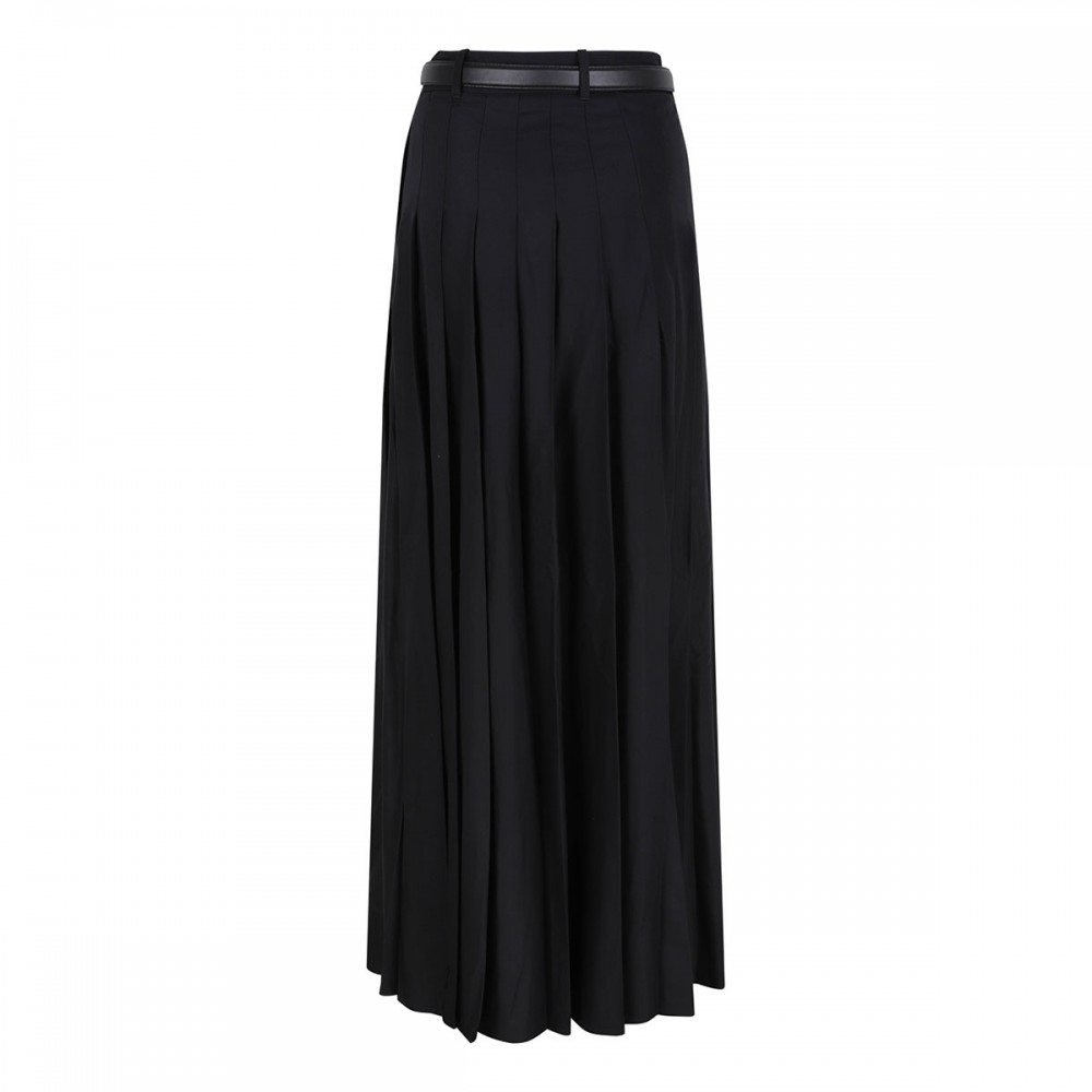 Black pleated twill maxi skirt