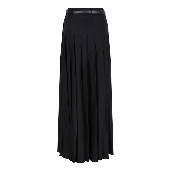 Black pleated twill maxi skirt