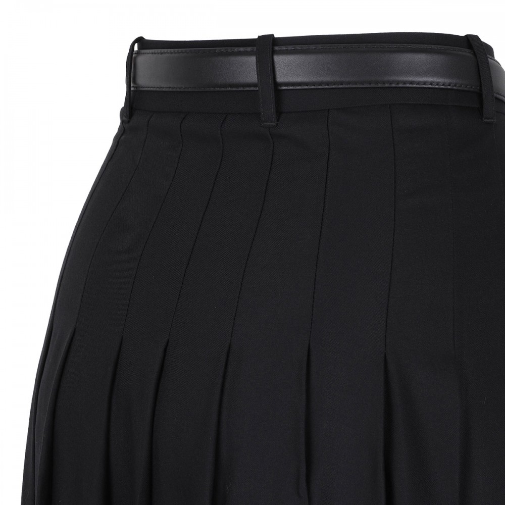 Black pleated twill maxi skirt