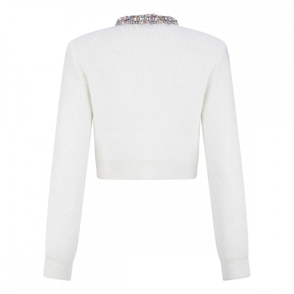 Cream embellished trim cardigan