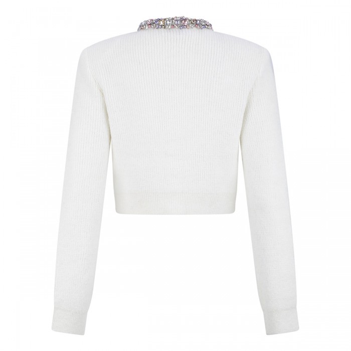 Cream embellished trim cardigan