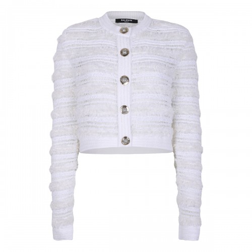 Tweed-effect knit cardigan