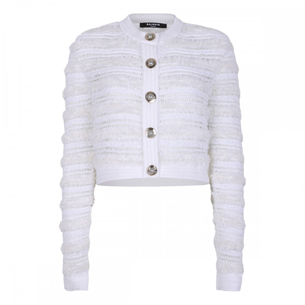 Tweed-effect knit cardigan