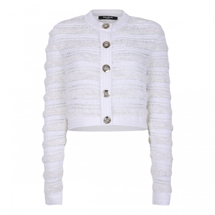 Tweed-effect knit cardigan