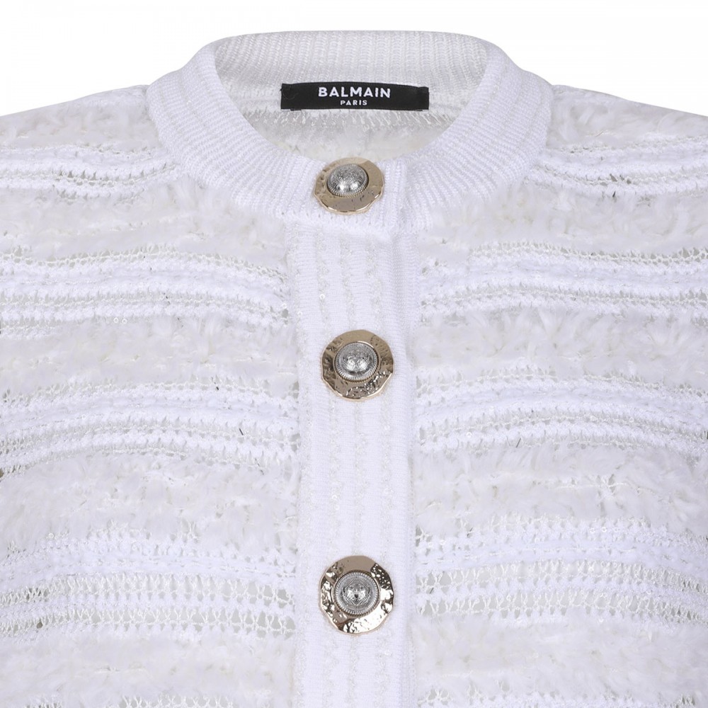 Tweed-effect knit cardigan