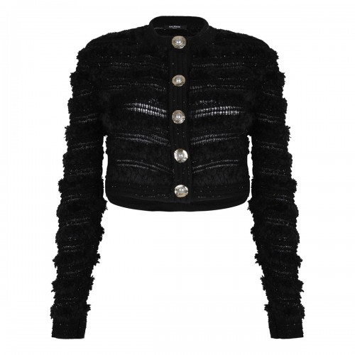 Tweed-effect knit cardigan