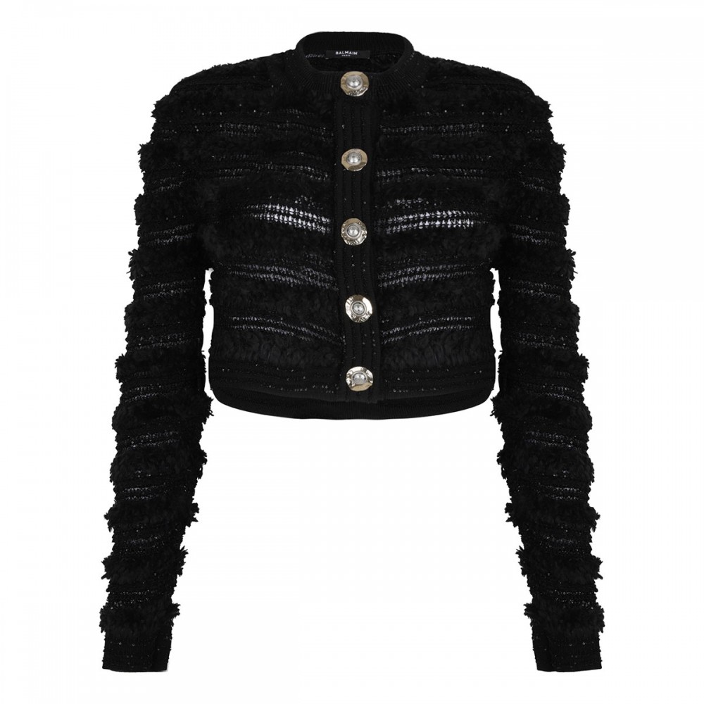 Tweed-effect knit cardigan