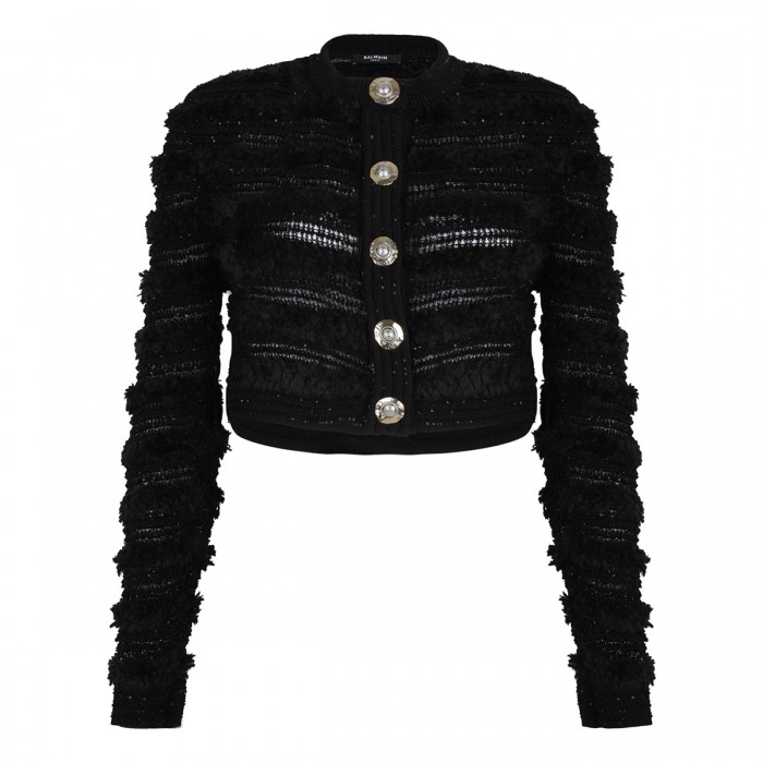 Tweed-effect knit cardigan