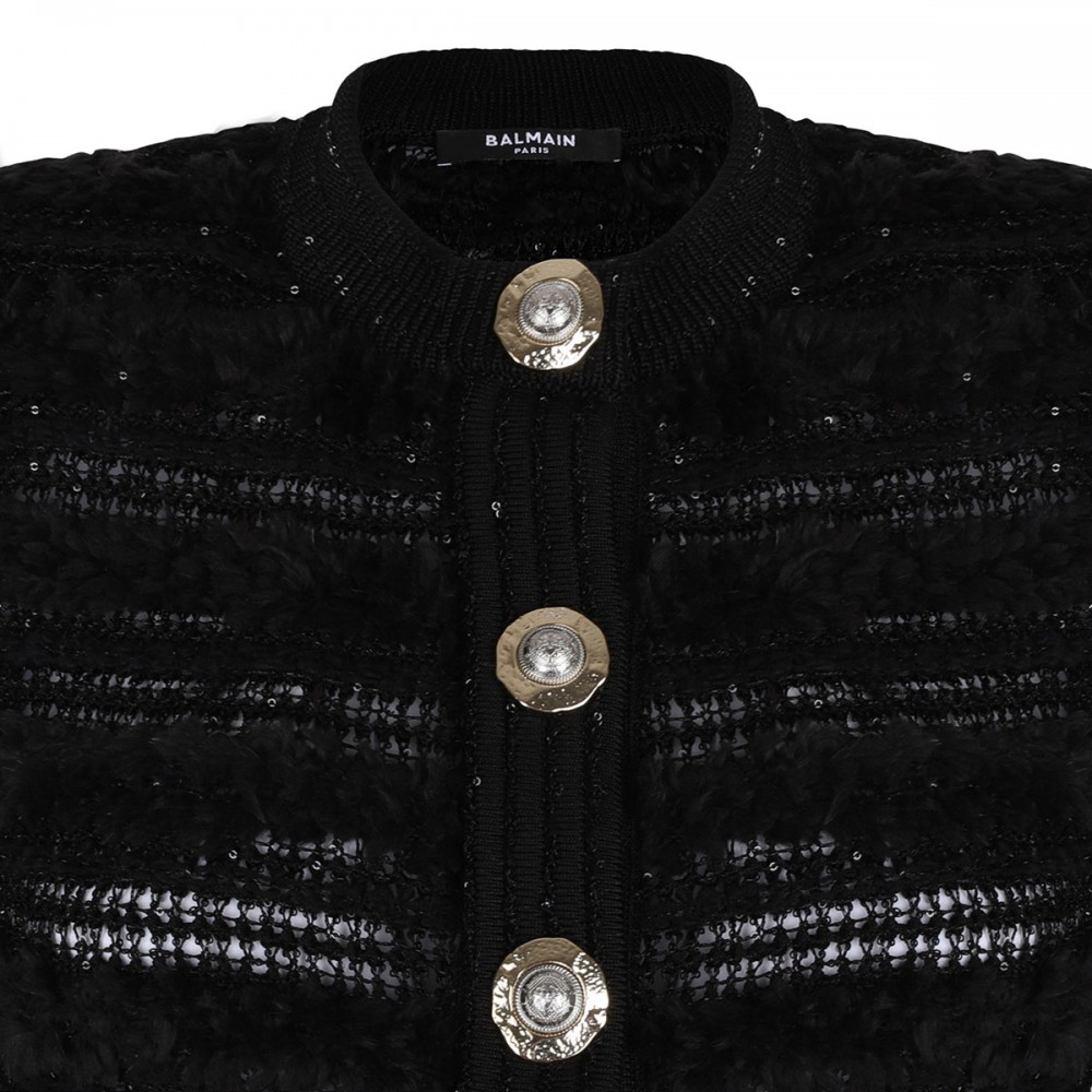 Tweed-effect knit cardigan