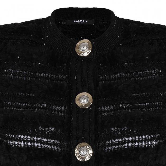 Tweed-effect knit cardigan