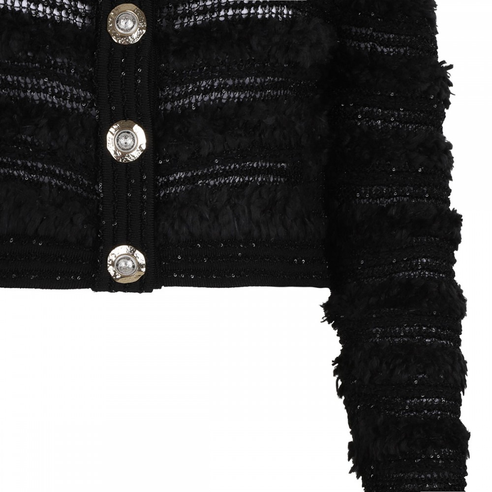 Tweed-effect knit cardigan