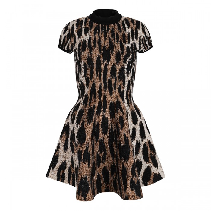 Leopard print jacquard dress