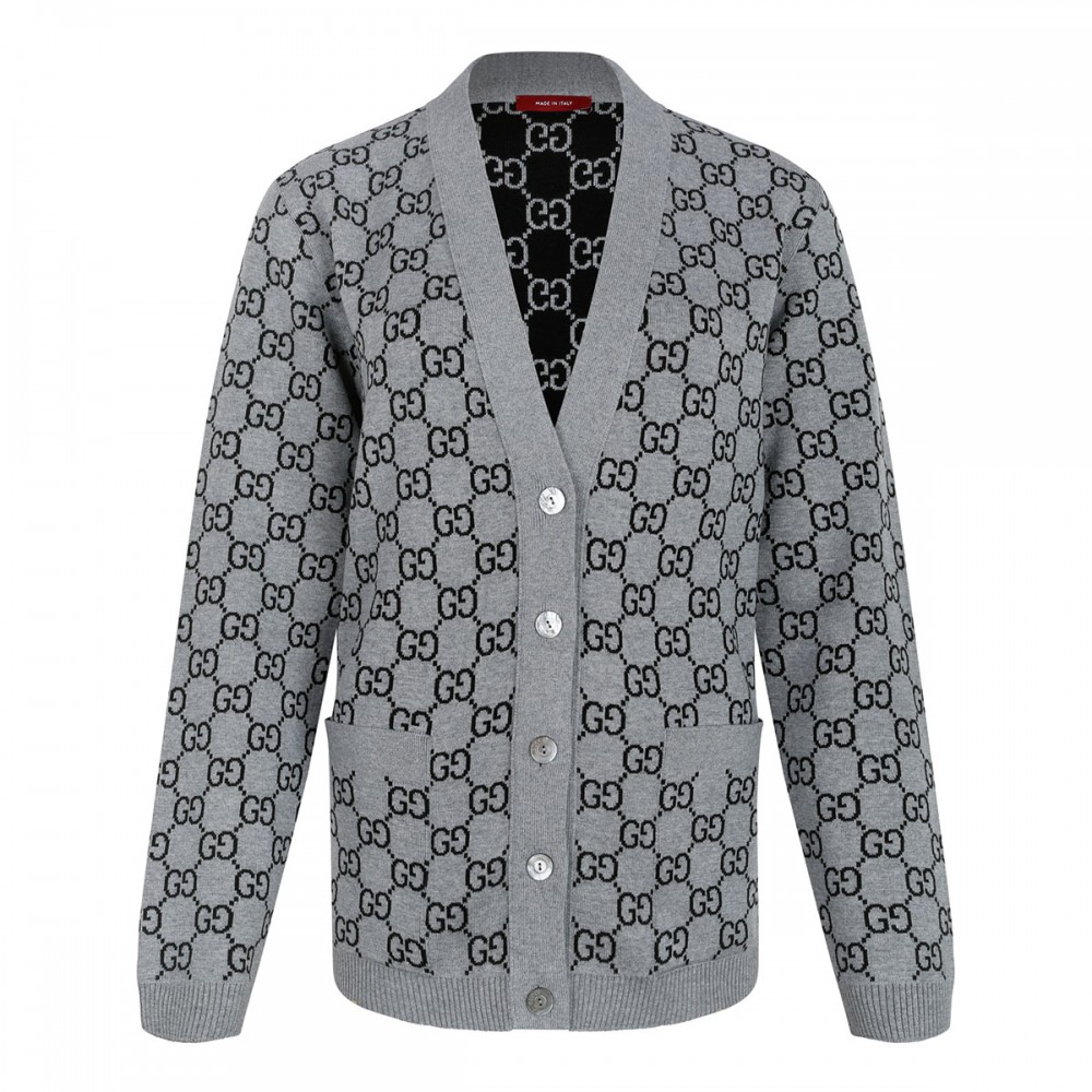 Reversible GG wool jacquard cardigan