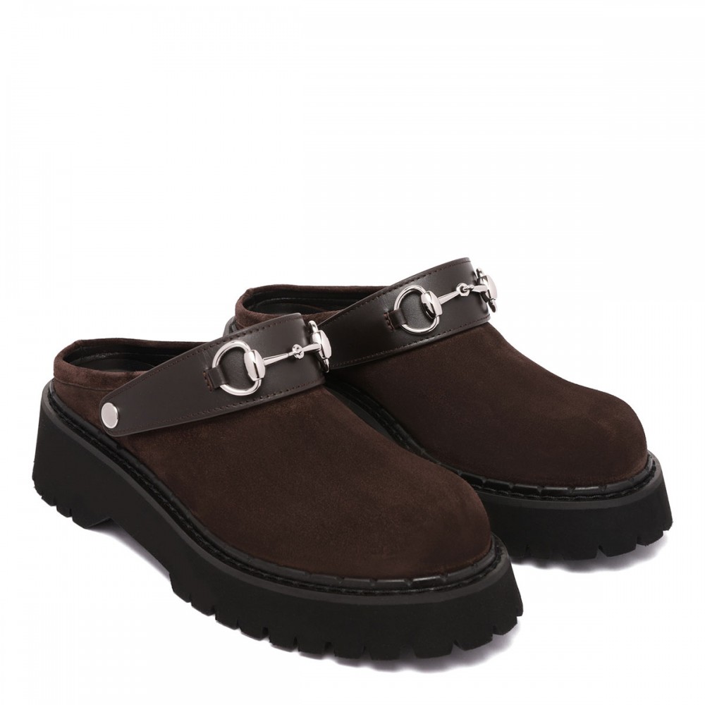Horsebit dark brown mules