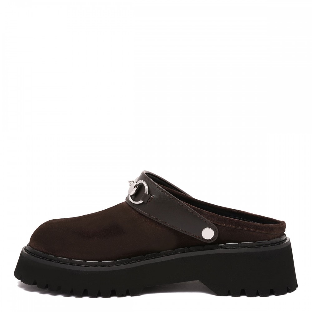Horsebit dark brown mules