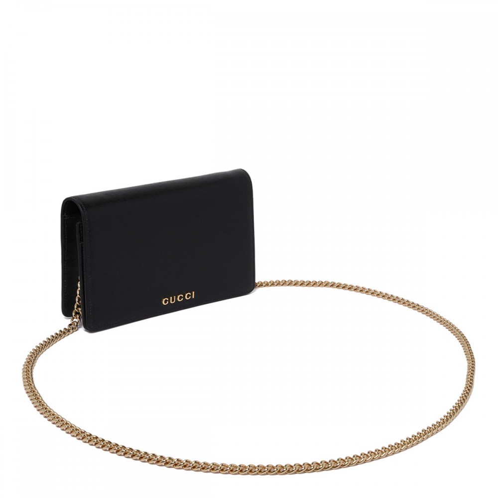 Black leather wallet on chain
