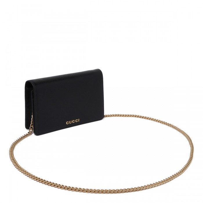 Black leather wallet on chain