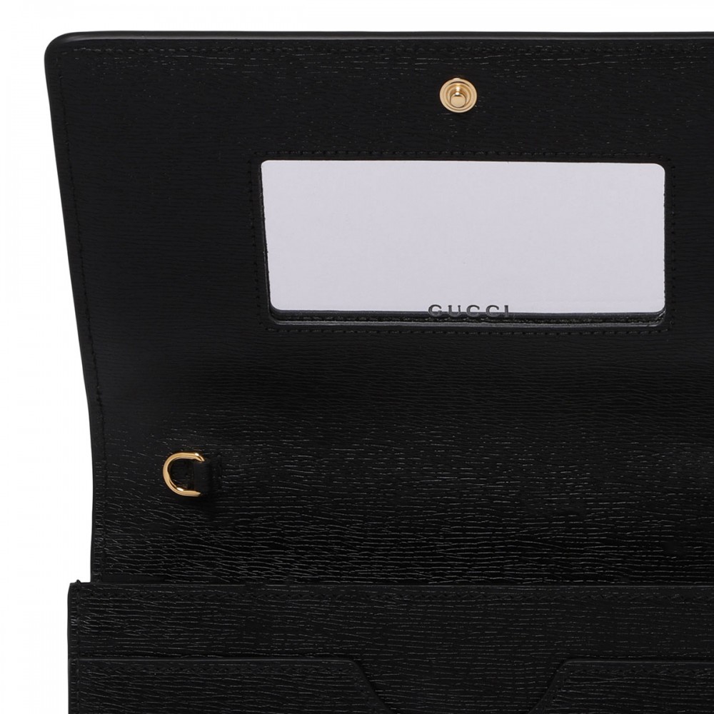 Black leather wallet on chain