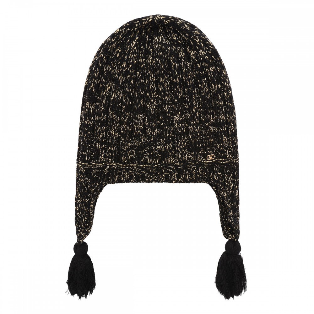Black wool blend beanie