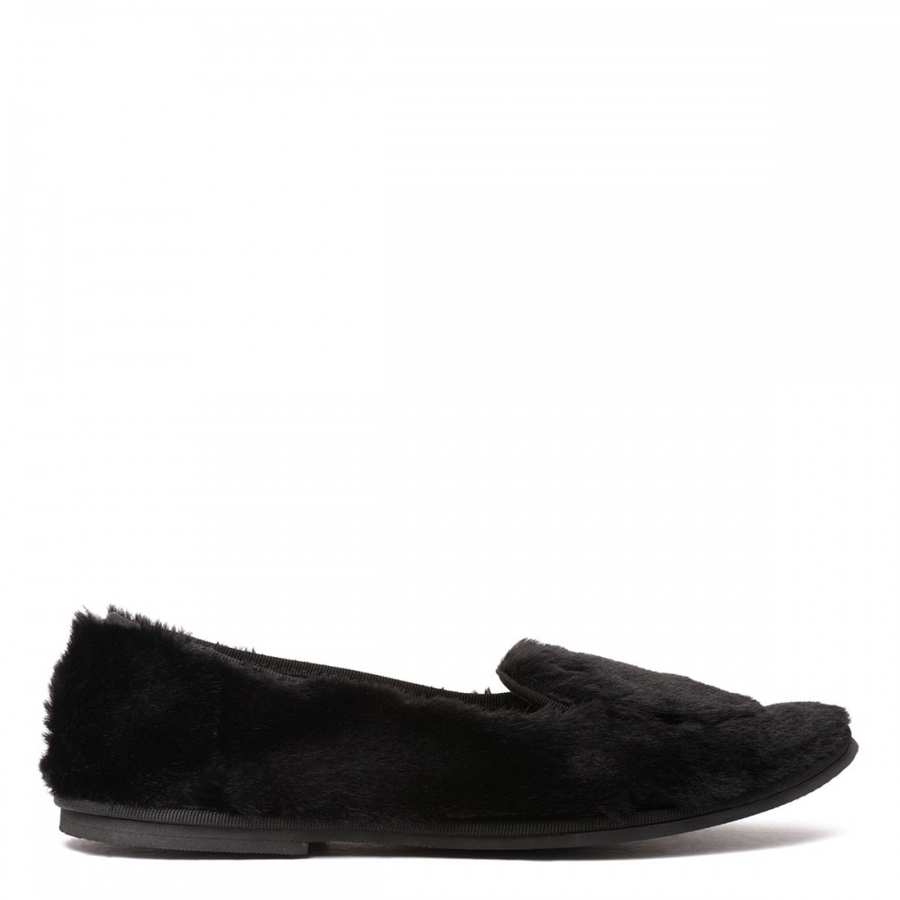 Black fur-effect loafers