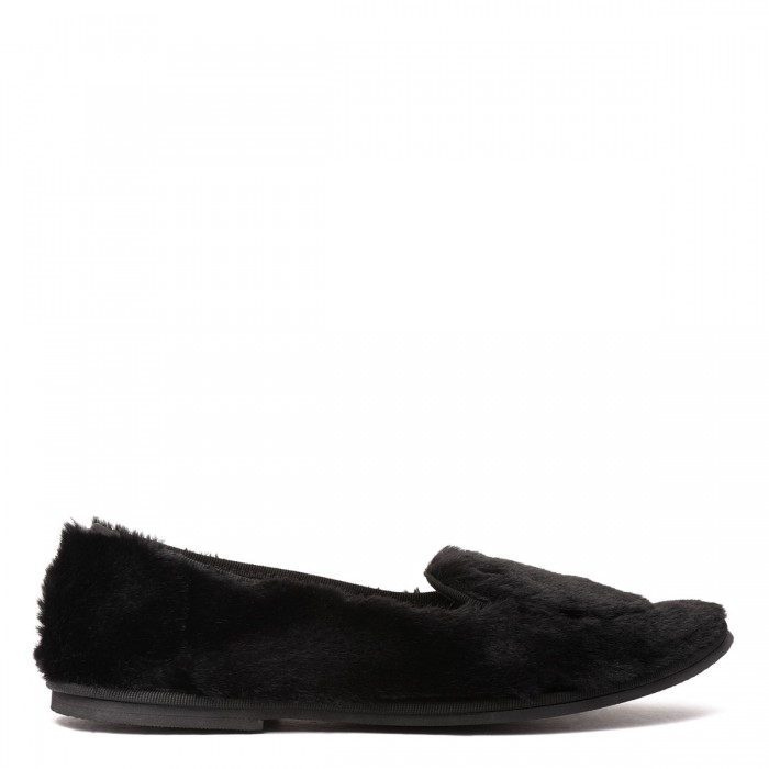 Black fur-effect loafers