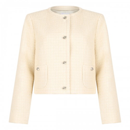 Wool blend tweed collarless...