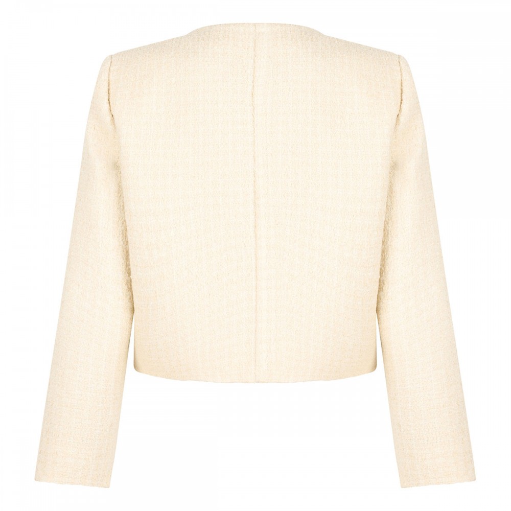 Wool blend tweed collarless jacket