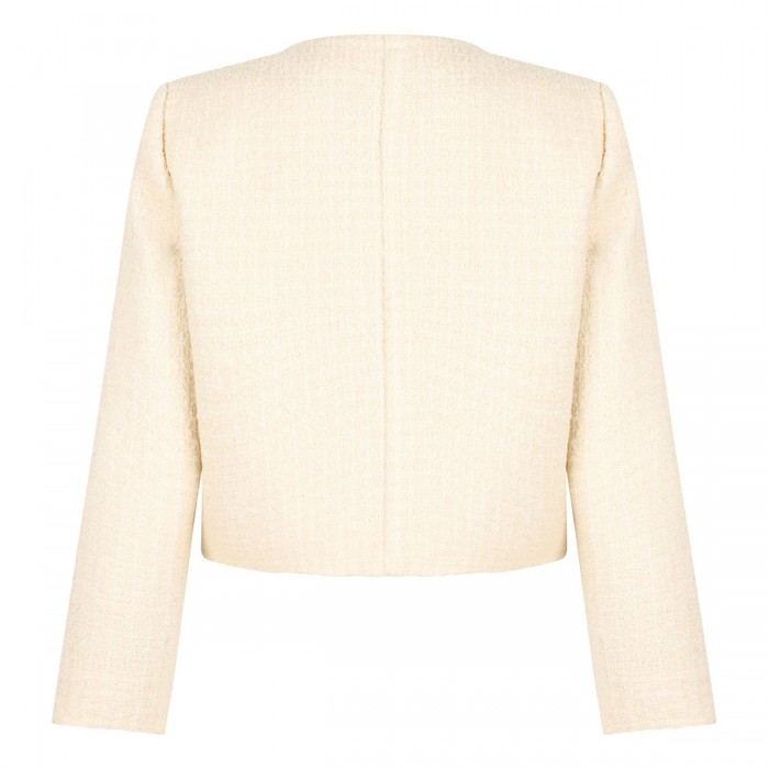 Wool blend tweed collarless jacket