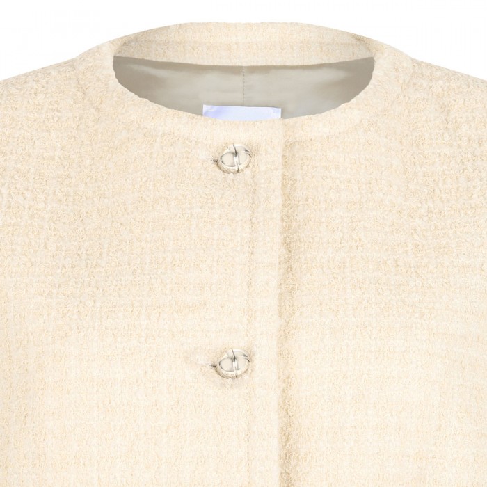 Wool blend tweed collarless jacket