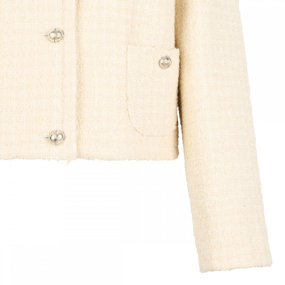 Wool blend tweed collarless jacket