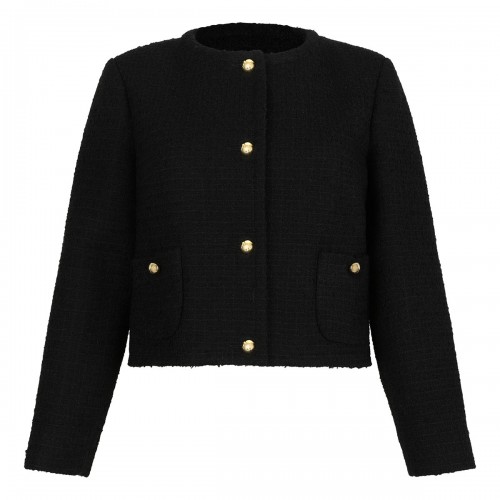 Wool blend tweed collarless...