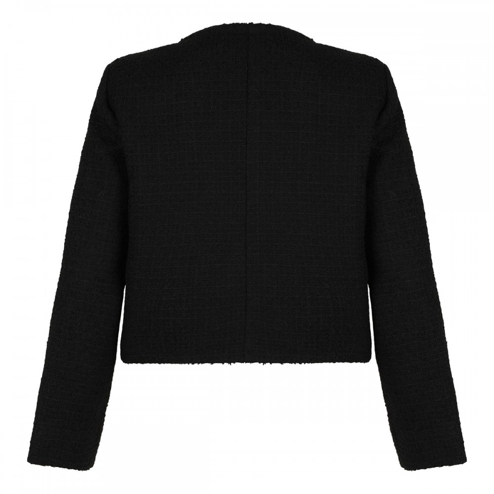 Wool blend tweed collarless jacket