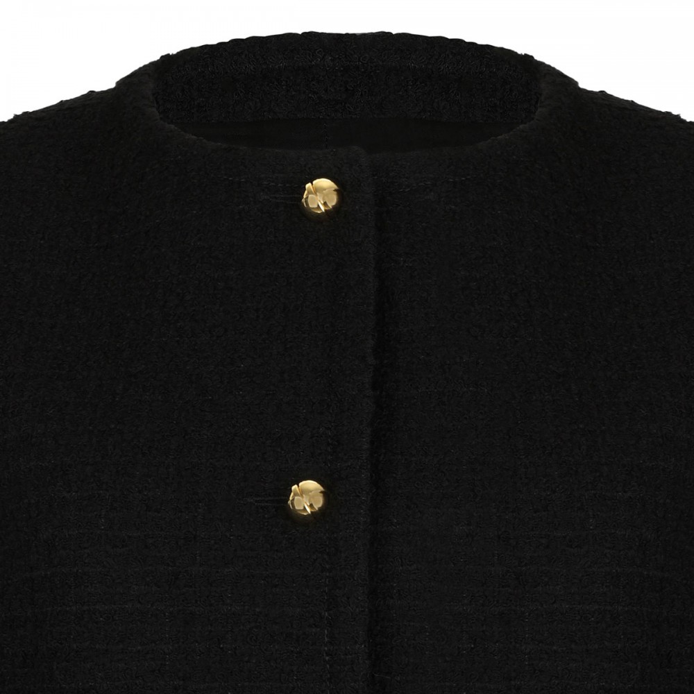 Wool blend tweed collarless jacket