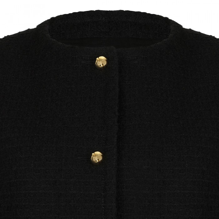 Wool blend tweed collarless jacket
