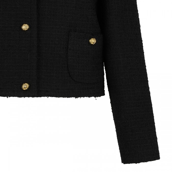 Wool blend tweed collarless jacket