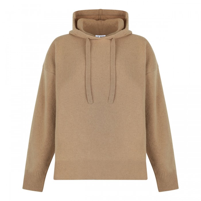 Camel virgin wool hooded sweater