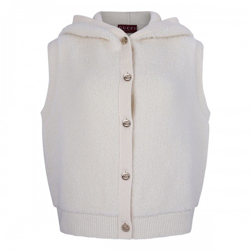 White wool sleeveless cardigan
