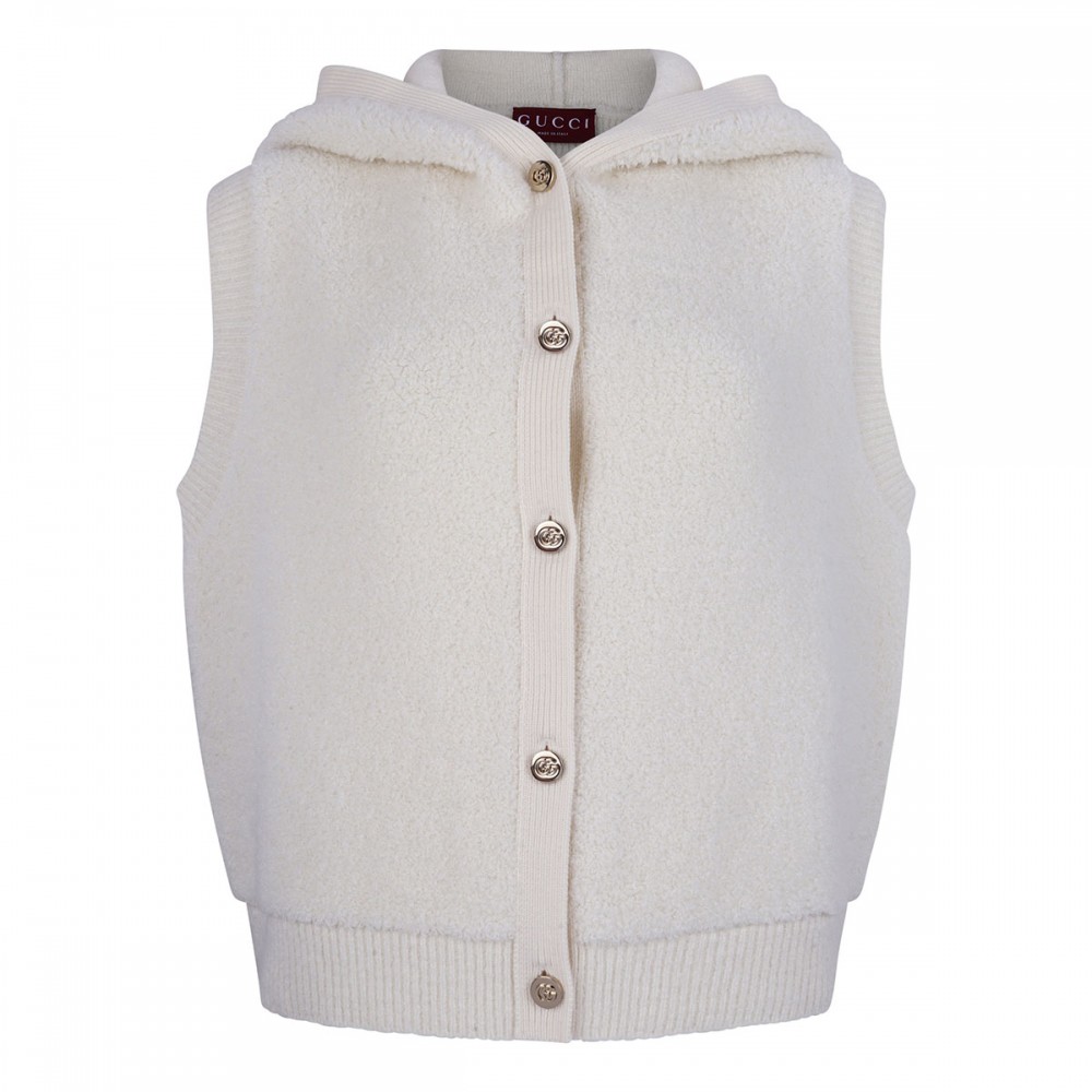 White wool sleeveless cardigan
