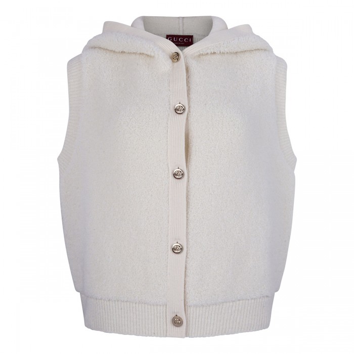 White wool sleeveless cardigan