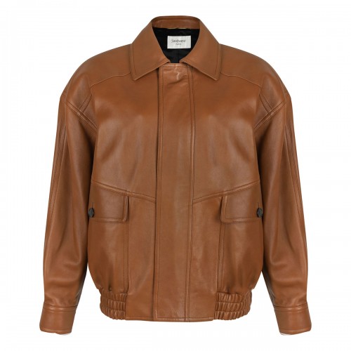 Leather bomber jacket