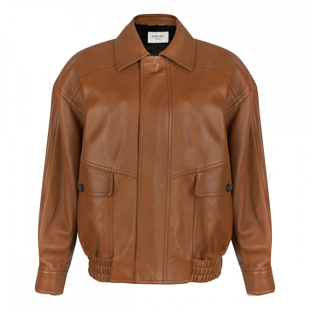 Leather bomber jacket