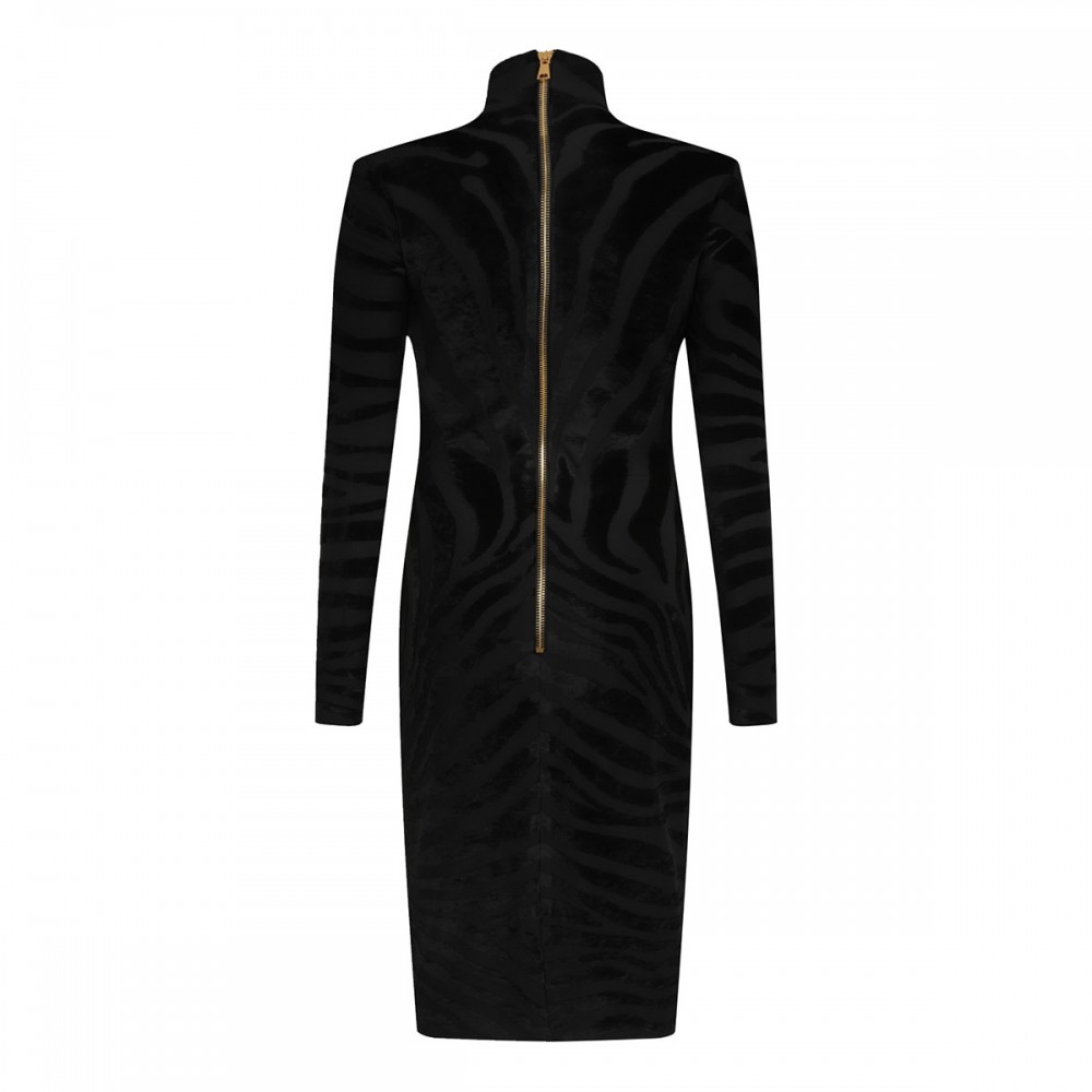 Zebra-print velvet dress