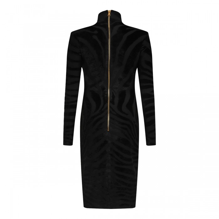 Zebra-print velvet dress