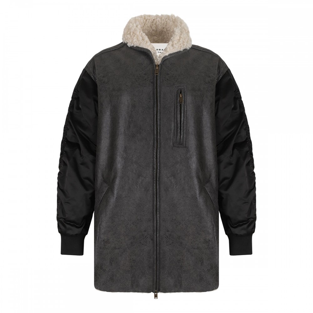 Evina shearling and nylon coat